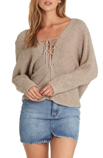 Women's Billabong Lace-up Sweater - Beige