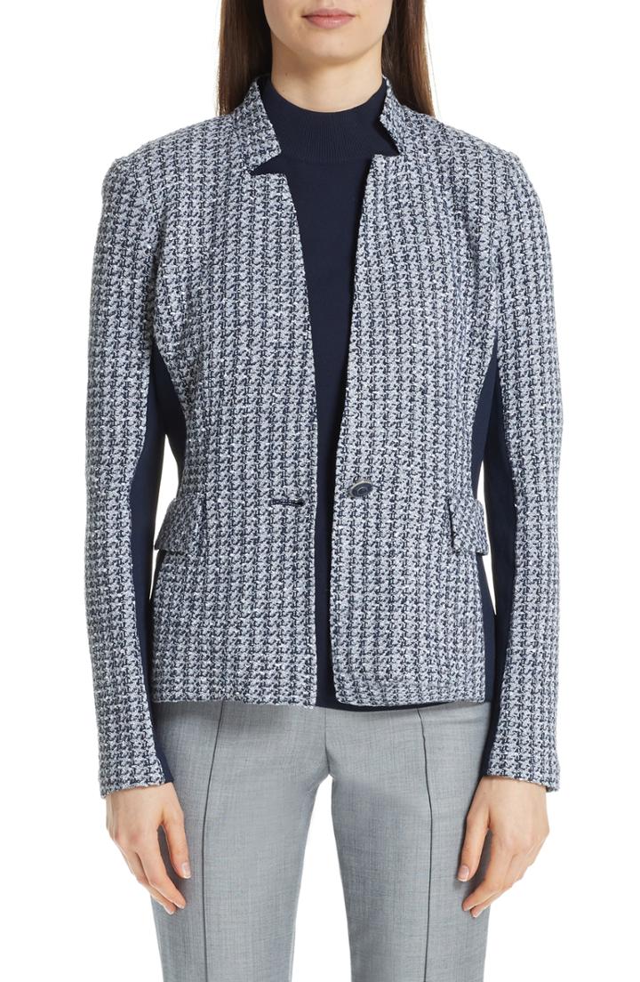 Women's St. John Collection Contrast Geometric Knit Jacket - Grey