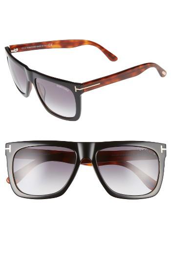 Women's Tom Ford Morgan 57mm Flat Top Sunglasses - Black/ Havana/ Smoke