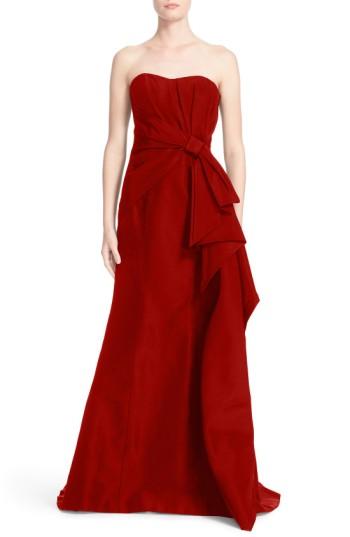 Women's Carolina Herrera Bow Detail Strapless Silk Faille Gown - Red