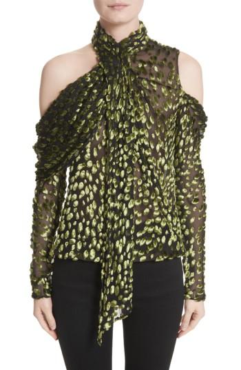 Women's Jason Wu Velvet Devore Cold Shoulder Top - Green