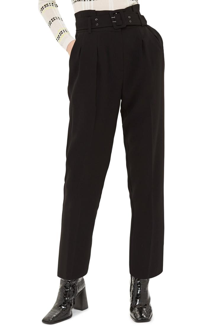 Women's Topshop Ayla Belted Eyelet Trouser Us (fits Like 0-2) - Black