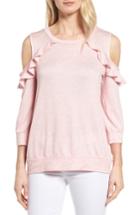 Women's Bobeau Ruffle Cold Shoulder Sweatshirt - Pink