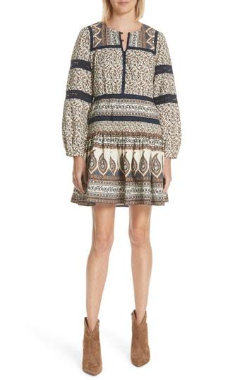 Women's Sea Contrast Binding Print Dress - Brown