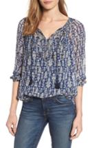 Women's Lucky Brand Embroidered Tie Neck Peasant Top