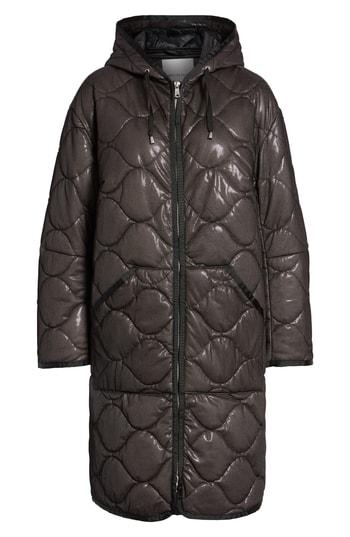 Women's Avec Les Filles Quilted Nylon Coat - Black