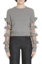 Women's Red Valentino Ruffle Point D'esprit Panel Wool Sweater, Size - Grey
