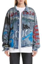 Women's Balenciaga Graffiti Print Denim Jacket Us / 40 Fr - Blue