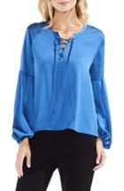 Women's Vince Camuto Lace-up Hammered Satin Blouse, Size - Blue