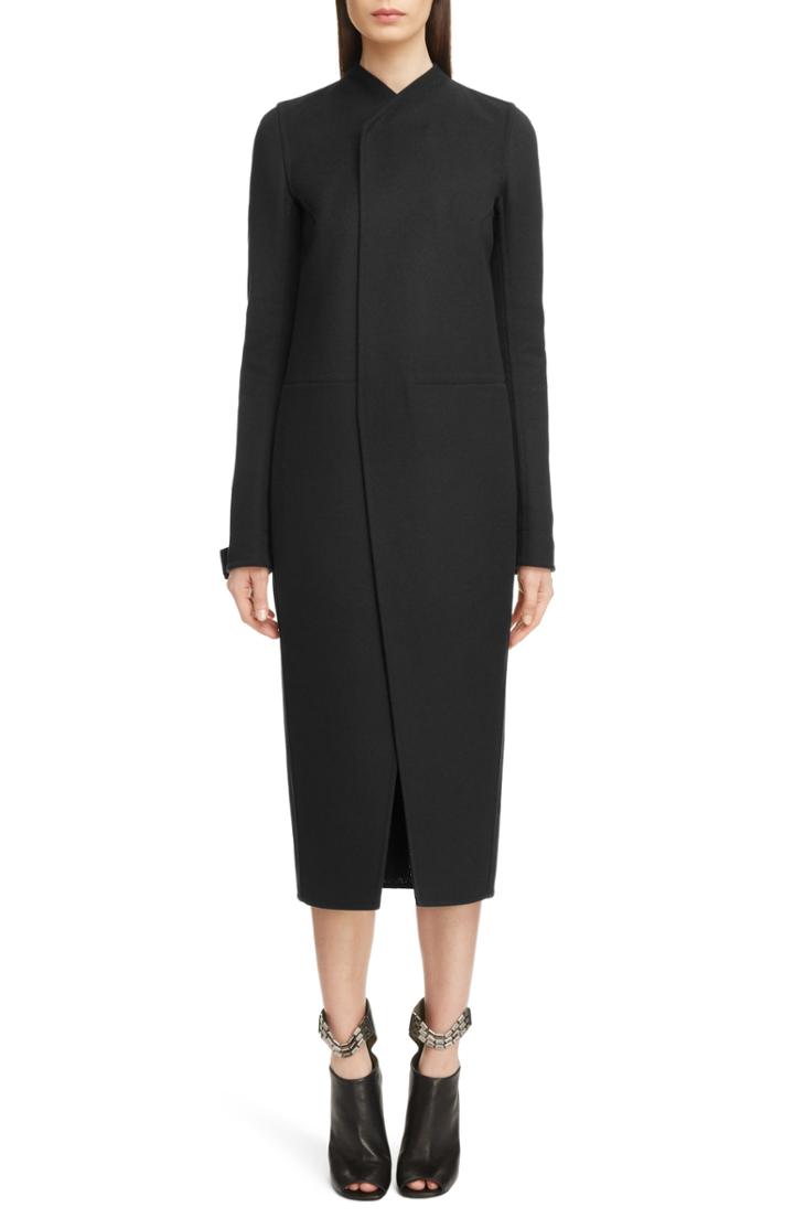 Women's Rick Owens Double Face Wool Blend Coat Us / 46 It - Black