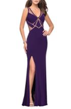 Women's La Femme Geometric Cutout Jersey Gown - Purple