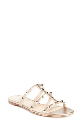 Women's Valentino Rockstud Cage Slide Sandal Us / 35eu - Metallic