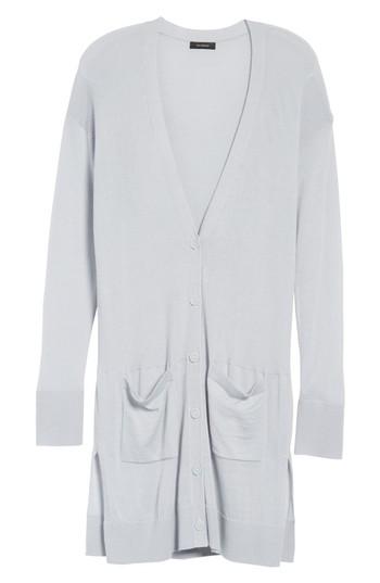 Petite Women's Halogen Rib Knit Wool Blend Cardigan, Size P - Blue