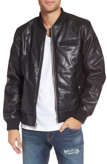 Men's Members Only Quilted Faux Leather Bomber Jacket, Size - Black