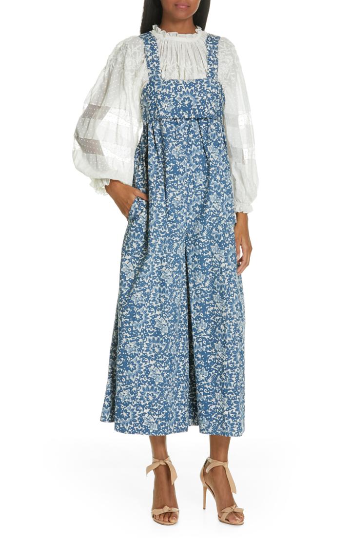 Women's Ulla Johnson Iggy Floral Print Wide Leg Jumpsuit - Blue