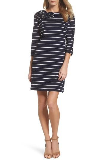 Women's Eliza J Stripe Flower Detail Shift Dress - Blue