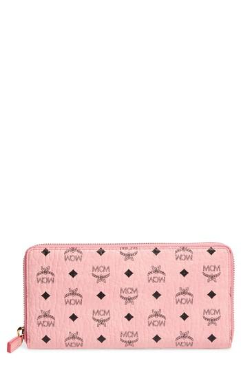 Women's Mcm Visetos Original Zip Around Coated Canvas Wallet - Beige