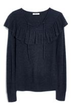 Women's Madewell Ruffled Tie Front Pullover Sweater - Blue