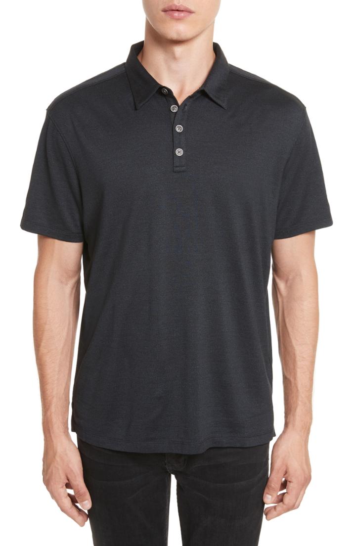 Men's John Varvatos Hampton Silk & Cotton Polo - Black