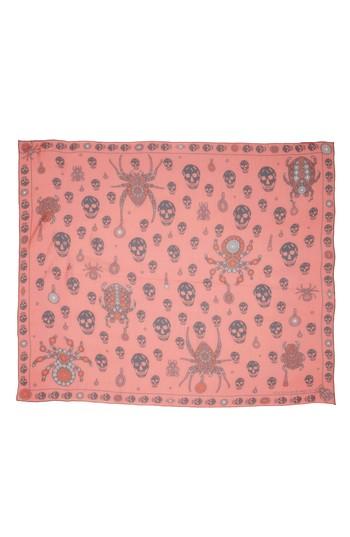 Women's Alexander Mcqueen Jeweled Bug Foulard Silk Scarf, Size - Black