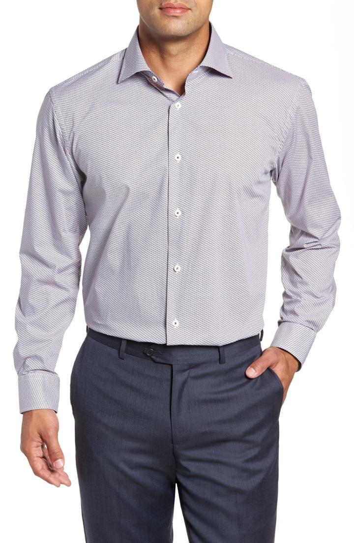 Men's Bugatchi Trim Fit Print Dress Shirt .5 - Brown