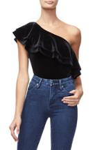 Women's Good American Ruffle One-shoulder Velvet Bodysuit - Black