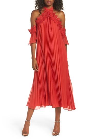 Women's True Decadence By Glamorous Lace Trim Pleated Midi Dress - Red