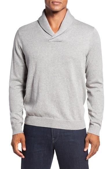 Men's Nordstrom Men's Shop Cotton & Cashmere Shawl Collar Sweater - Grey
