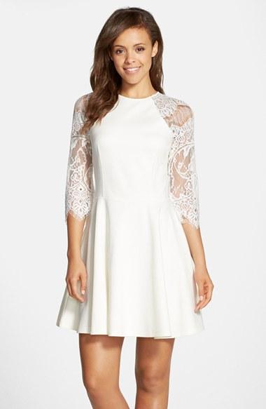 Women's Bb Dakota 'yale' Lace Panel Fit & Flare Dress - Beige