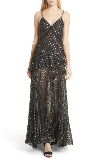 Women's Self-portrait Metallic Polka Dot Chain Strap Dress - Black