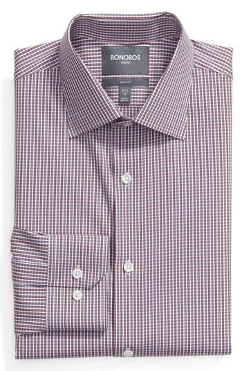Men's Bonobos Wright Trim Fit Stretch Check Dress Shirt .5 32 - Red
