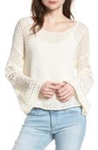 Women's 1.state Pointelle Stitch Bell Sleeve Sweater, Size - White