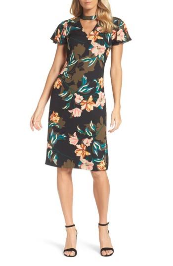 Women's Julia Jordan Print Choker Collar Midi Dress