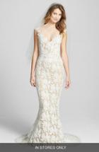 Women's Reem Acra 'eve' Illusion Yoke Embroidered Lace Column Gown