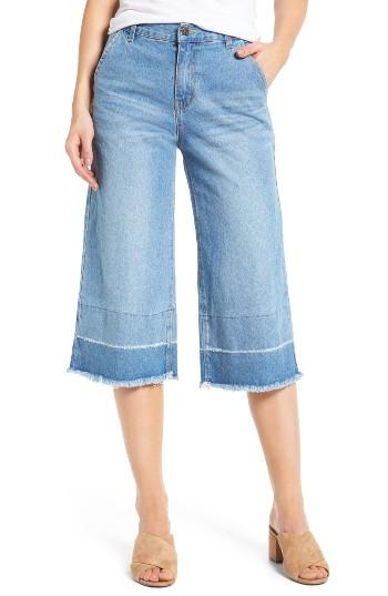 Women's Moon River Release Hem Denim Culottes - Blue