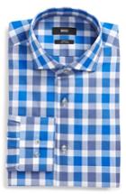 Men's Boss Jason Slim Fit Easy Iron Plaid Dress Shirt .5 - Blue