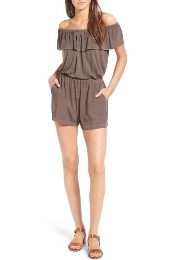 Women's Splendid Off The Shoulder Chambray Romper - Green