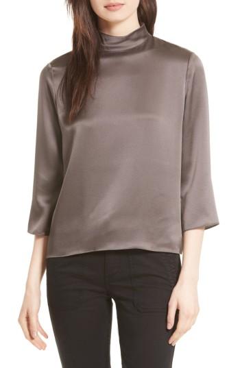 Women's Vince Mock Neck Silk Satin Blouse - Grey