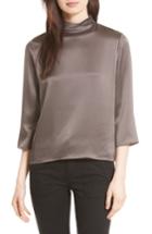 Women's Vince Mock Neck Silk Satin Blouse - Grey