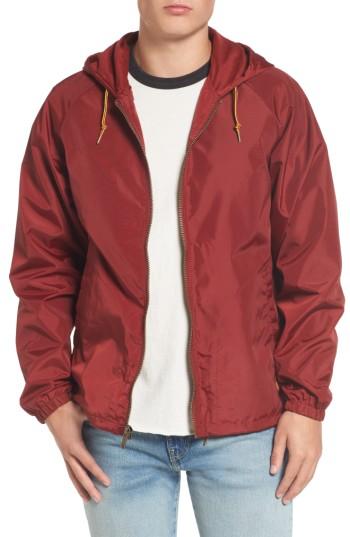 Men's Brixton Claxton Water Repellent Hooded Windbreaker - Burgundy