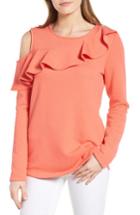 Women's Pleione Ruffled Cold Shoulder Sweatshirt - Coral