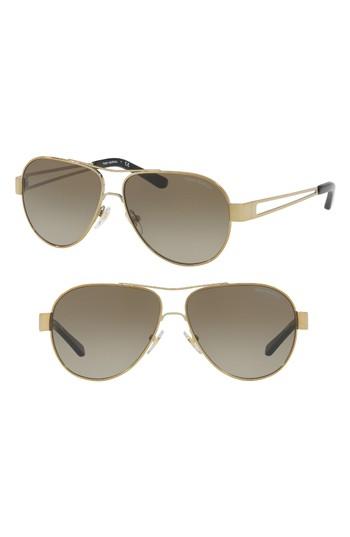 Women's Tory Burch 55mm Polarized Aviator Sunglasses - Green/ Tortoise