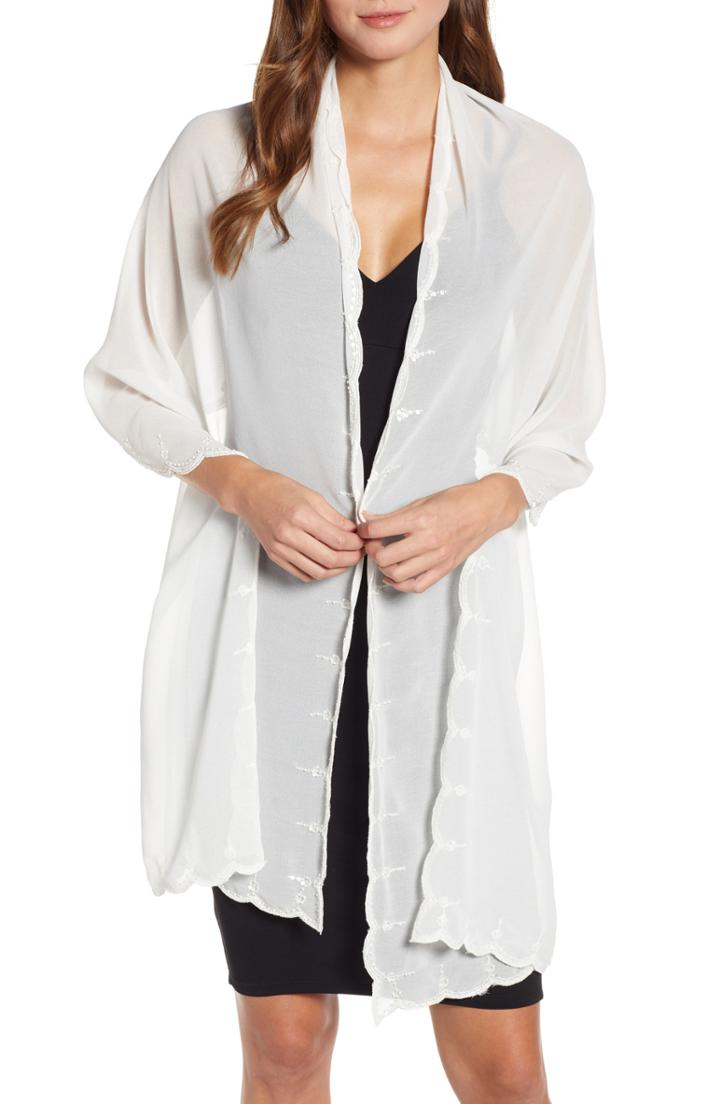 Women's Echo Scallop Edge Embellished Wrap, Size - White