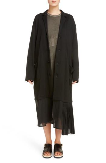 Women's Y's By Yohji Yamamoto Tulle Hem Coat - Black