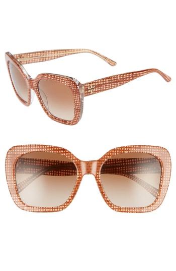 Women's Tory Burch Raffia 56mm Square Sunglasses - Amber Check Gradient