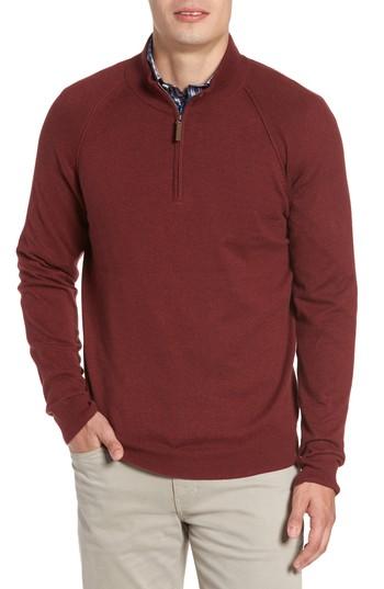 Men's Nordstrom Men's Shop Saddle Shoulder Quarter Zip Cotton & Cashmere Pullover - Burgundy
