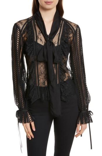 Women's Self-portrait Paneled Lace Top - Black