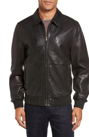 Men's Nordstrom Men's Shop Leather Bomber Jacket - Black
