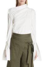Women's Monse Asymmetrical Shoulder Cotton Blend Poplin Top - White