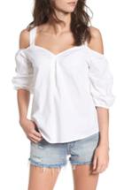 Women's Socialite Bubble Sleeve Cold Shoulder Top - White